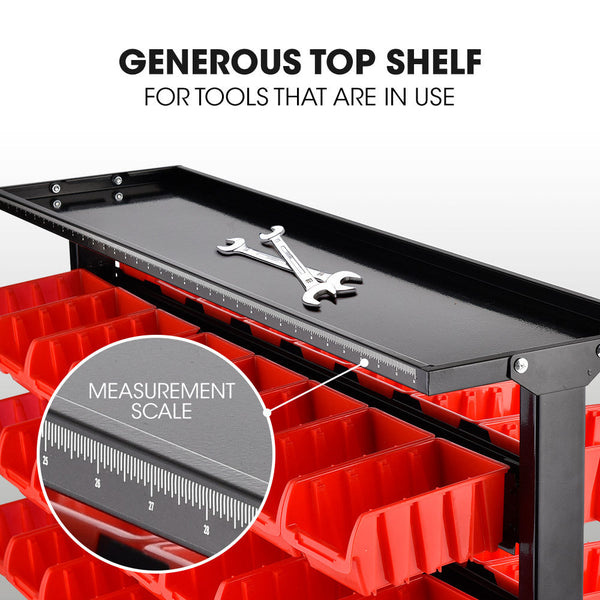 Baumr Ag 94 Parts Bin Rack Storage System Mobile Double Sided Red Tool Boxes