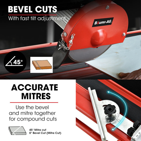 Baumr Ag 800W Electric Tile Saw Cutter With 200Mm (8") Blade 720Mm Cutting Length Side Extension Table Table Saws