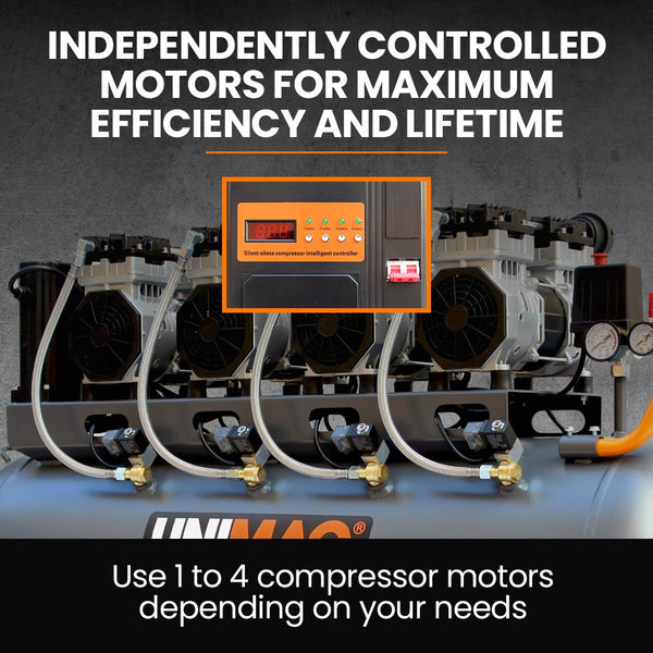 150L 4.5Hp Ultra Slient Oil Free Electric Air Compressor Long Life Quad Motor 116Psi Portable Twin Nitto Outlets 15A Plug Air Compressors