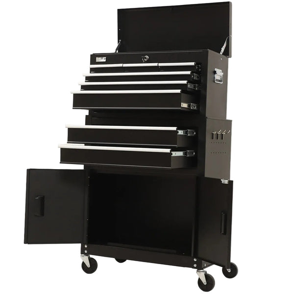 Bullet Pro 8 Drawer Tool Box Chest Cabinet Storage With 2 Door Toolbox Garage Organiser Set Black Tool Cabinets & Cupboards