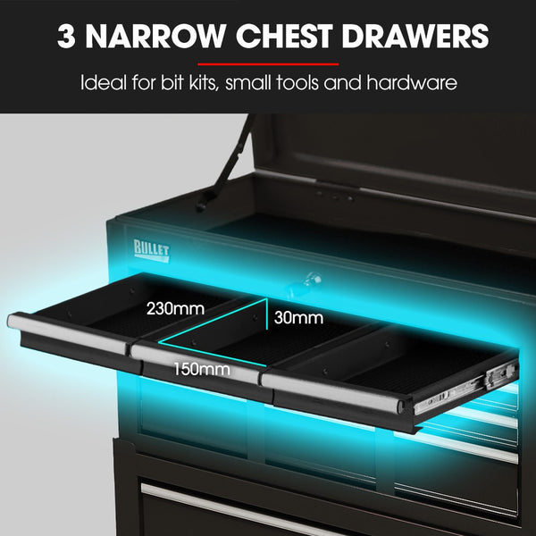 Bullet Pro 8 Drawer Tool Box Chest Cabinet Storage With 2 Door Toolbox Garage Organiser Set Black Tool Cabinets & Cupboards