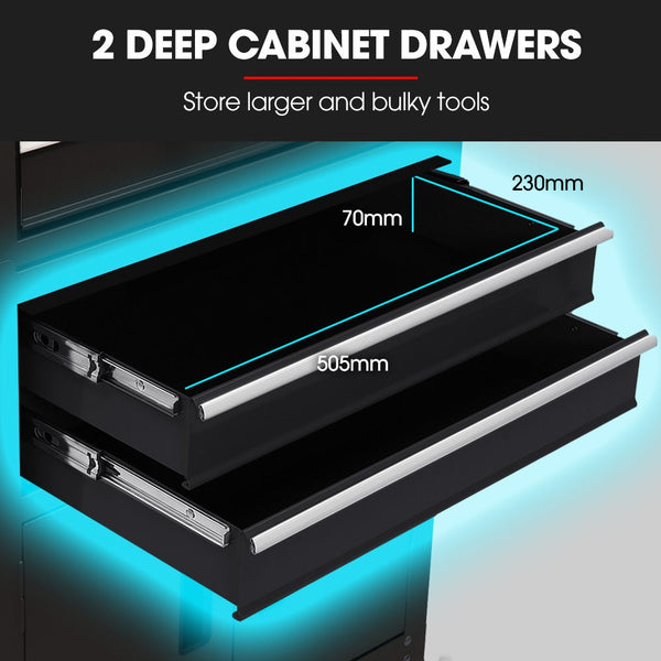 Bullet Pro 8 Drawer Tool Box Chest Cabinet Storage With 2 Door Toolbox Garage Organiser Set Black Tool Cabinets & Cupboards