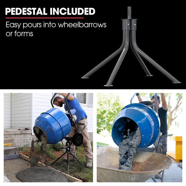 Baumr Ag 140L Portable Cement Concrete Mixer With Pedestal Stand 550W Electric Motor 10 Inch Solid Rubber Wheels Cement Mixers