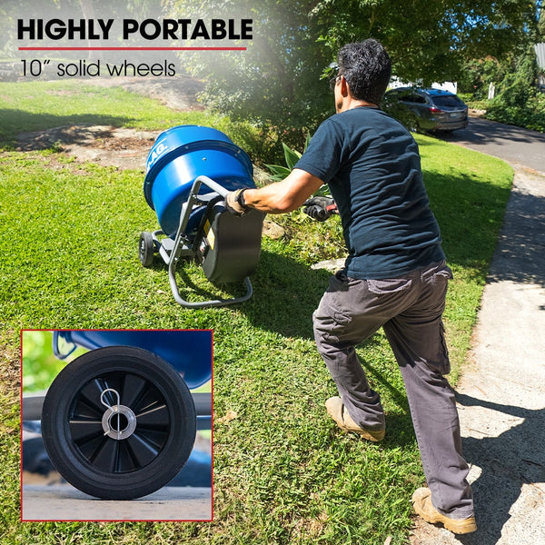 Baumr Ag 140L Portable Cement Concrete Mixer With Pedestal Stand 550W Electric Motor 10 Inch Solid Rubber Wheels Cement Mixers