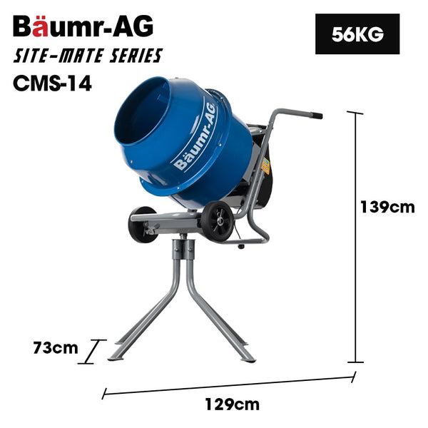 Baumr Ag 140L Portable Cement Concrete Mixer With Pedestal Stand 550W Electric Motor 10 Inch Solid Rubber Wheels Cement Mixers