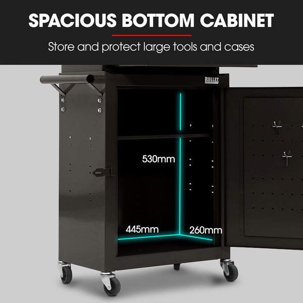 Bullet Pro 3 Drawer Tool Box Cabinet Trolley Storage With 1 Door Toolbox Garage Organiser Set Black Tool Boxes