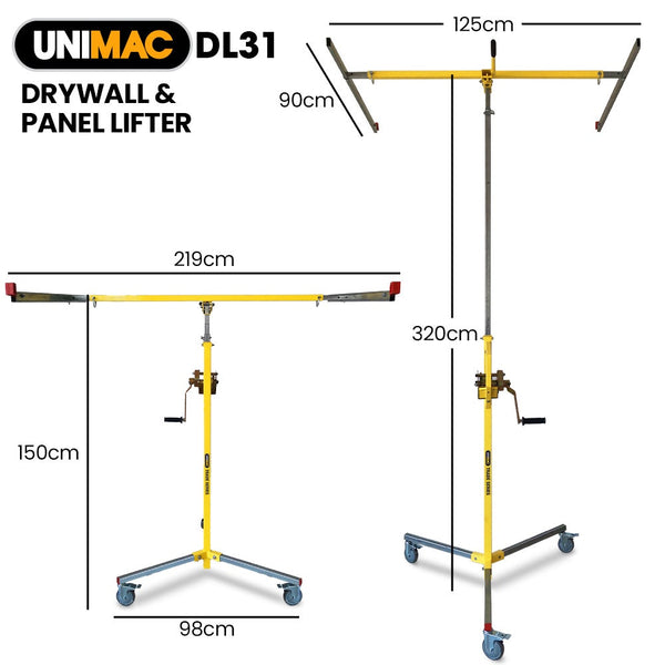 Drywall & Panel Lifter 1200 X 3600 68Kg Max Gyprock Sheet Galvanised No Mark Locking Castors Drywall Tools