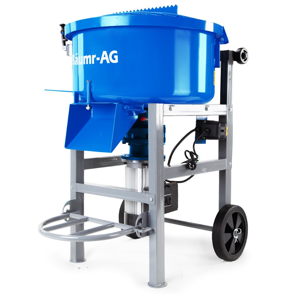 Baumr Ag 120L Forced Action Pan Mixer 1500W Electric Direct Drive Motor Heavy Duty Frame Mortar Screed Resin Cement 10 Inch Solid Rubber Wheels Cement