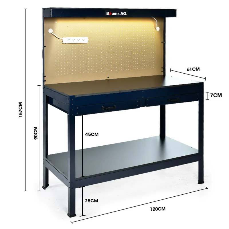 Baumr Ag Steel Garage Workbench With Led Lights Pegboard Tool Storage ...