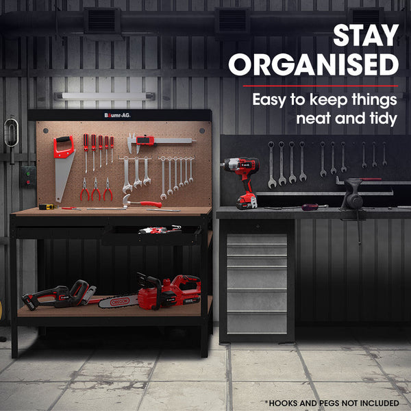 Baumr Ag Steel Garage Workbench With Led Lights Pegboard Tool Storage Bench Workshop Table Work Benches
