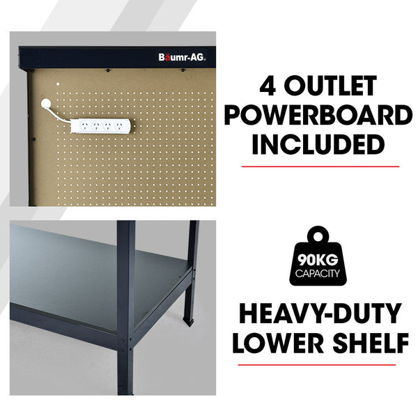 Baumr Ag Steel Garage Workbench With Led Lights Pegboard Tool Storage Bench Workshop Table Work Benches