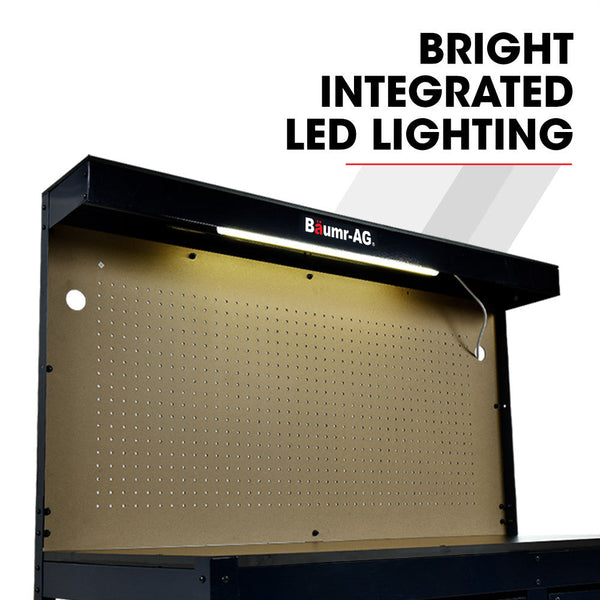 Baumr Ag Steel Garage Workbench With Led Lights Pegboard Tool Storage Bench Workshop Table Work Benches