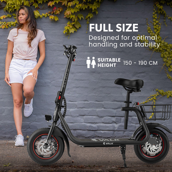 Valk Electric Scooter With Seat Disc Brakes 12" Tyres Motorised Escooter For Adults Teens Commuter Accessories Parts