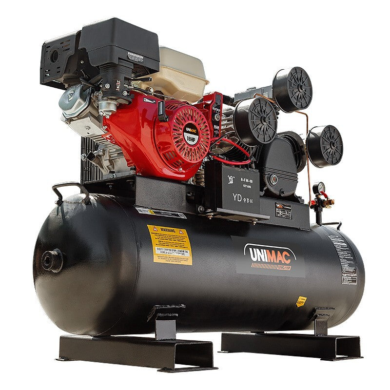 Unimac 18Hp Industrial Petrol Air Compressor 115Psi 150L Tank With Electric Key Start Air Compressors