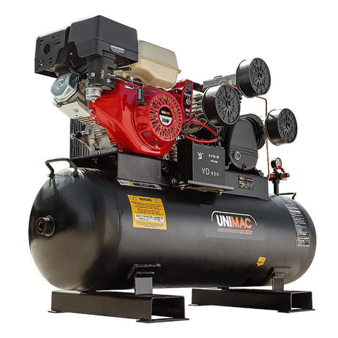 Unimac 18Hp Industrial Petrol Air Compressor 115Psi 150L Tank With Electric Key Start Air Compressors