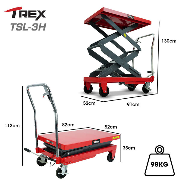 T Rex 300Kg Hydraulic High Lift Double Scissor Trolley 1.3M Max Platform Hgt Heavy Duty For Material Handling Other Material Handling