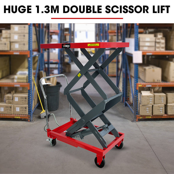 T Rex 300Kg Hydraulic High Lift Double Scissor Trolley 1.3M Max Platform Hgt Heavy Duty For Material Handling Other Material Handling