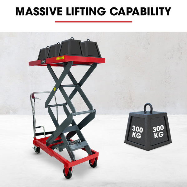 T Rex 300Kg Hydraulic High Lift Double Scissor Trolley 1.3M Max Platform Hgt Heavy Duty For Material Handling Other Material Handling