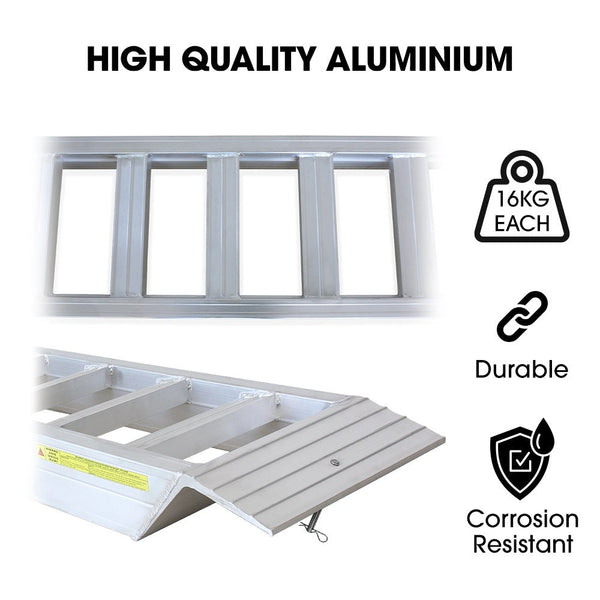 Bullet Pair Of 2.3M Aluminium Loading Ramps 4000Kg Total Capacity Heavy Duty Safety Pins For Car 4X4 Ride On Mower Atv Mini Excavator Motorbike Ramps