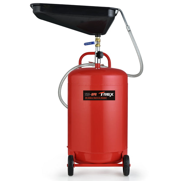 T Rex 80L Mobile Waste Oil Drainer Telescopic With Air Compressor Fitting For Workshop Fuel Funnels
