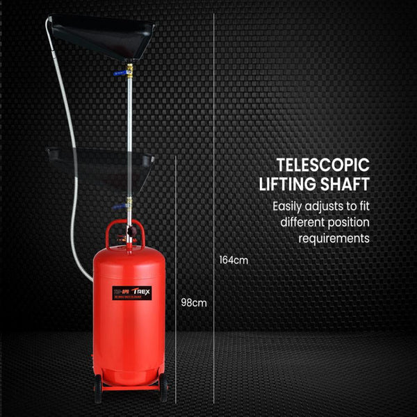 T Rex 80L Mobile Waste Oil Drainer Telescopic With Air Compressor Fitting For Workshop Fuel Funnels
