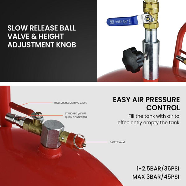 T Rex 80L Mobile Waste Oil Drainer Telescopic With Air Compressor Fitting For Workshop Fuel Funnels