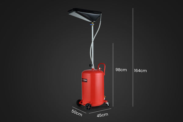 T Rex 80L Mobile Waste Oil Drainer Telescopic With Air Compressor Fitting For Workshop Fuel Funnels
