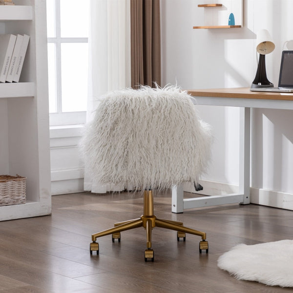 Fluffy Office Chair Faux Fur Modern Swivel Desk For Women And Girls White Office Chairs