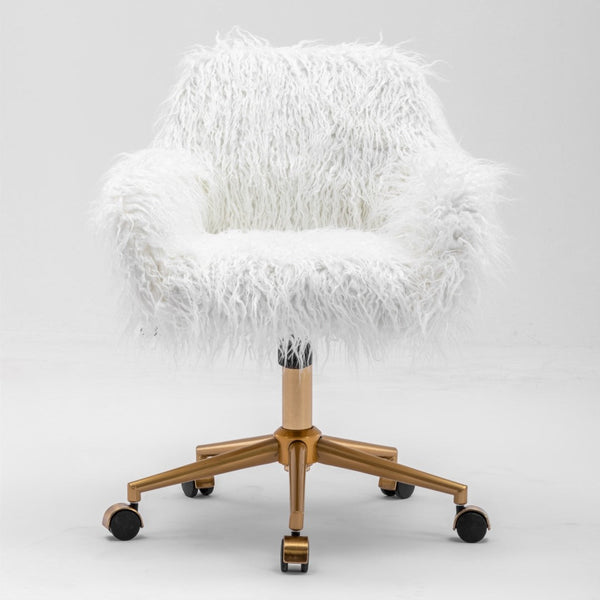 Fluffy Office Chair Faux Fur Modern Swivel Desk For Women And Girls White Office Chairs