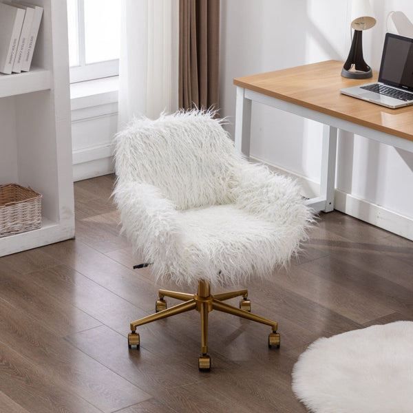 Fluffy Office Chair Faux Fur Modern Swivel Desk For Women And Girls White Office Chairs