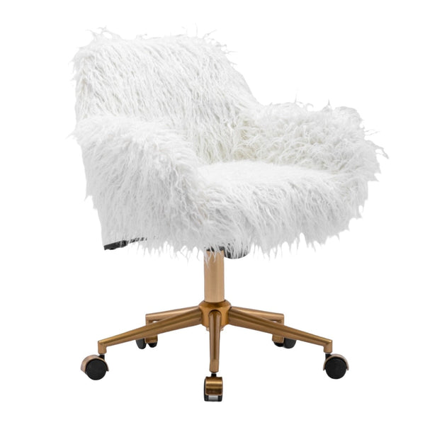 Fluffy Office Chair Faux Fur Modern Swivel Desk For Women And Girls White Office Chairs