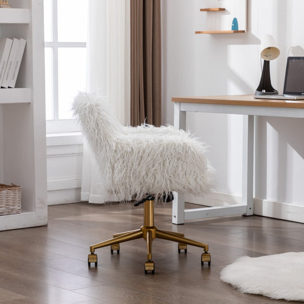 Fluffy Office Chair Faux Fur Modern Swivel Desk For Women And Girls White Office Chairs