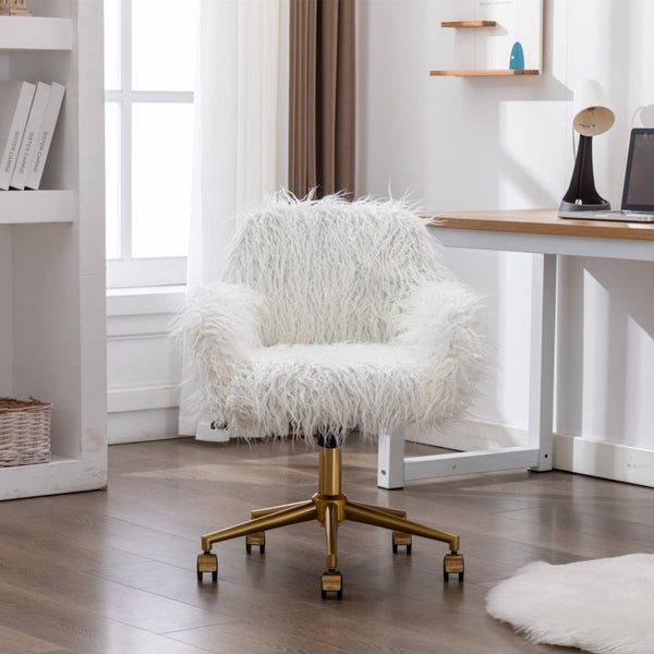 Fluffy Office Chair Faux Fur Modern Swivel Desk For Women And Girls White Office Chairs