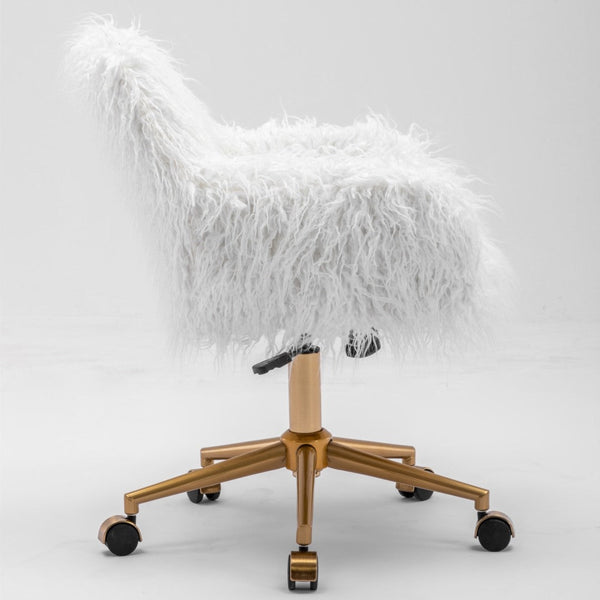 Fluffy Office Chair Faux Fur Modern Swivel Desk For Women And Girls White Office Chairs