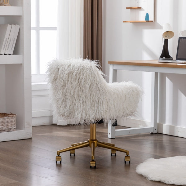 Fluffy Office Chair Faux Fur Modern Swivel Desk For Women And Girls White Office Chairs
