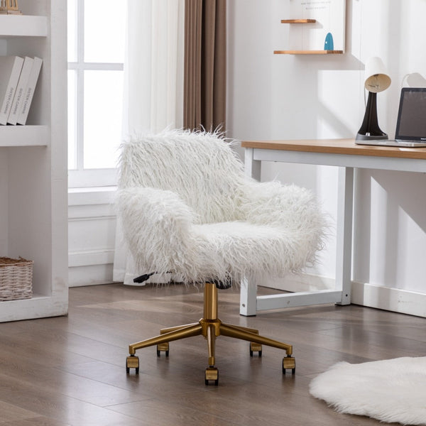 Fluffy Office Chair Faux Fur Modern Swivel Desk For Women And Girls White Office Chairs