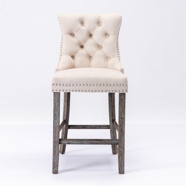 6X Velvet Bar Stools With Studs Trim Legs Tufted Kitchen Dining Chairs