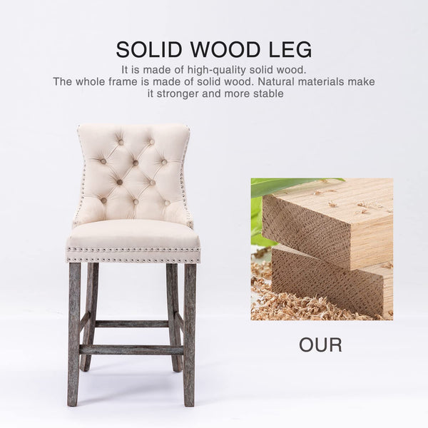 6X Velvet Bar Stools With Studs Trim Legs Tufted Kitchen Dining Chairs