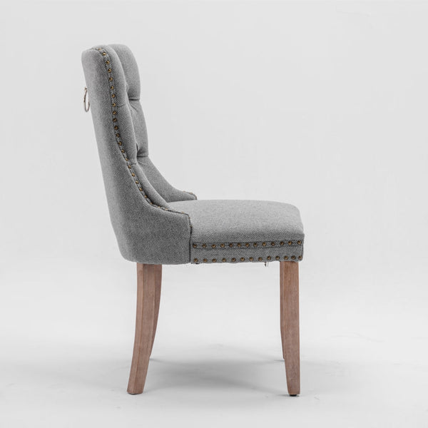 Aaden Modern Elegant Button Tufted Upholstered Fabric With Studs Trim And Wooden Legs Dining Side Chair Gray Dining Chairs