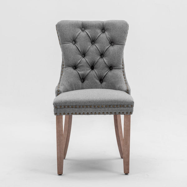Aaden Modern Elegant Button Tufted Upholstered Fabric With Studs Trim And Wooden Legs Dining Side Chair Gray Dining Chairs