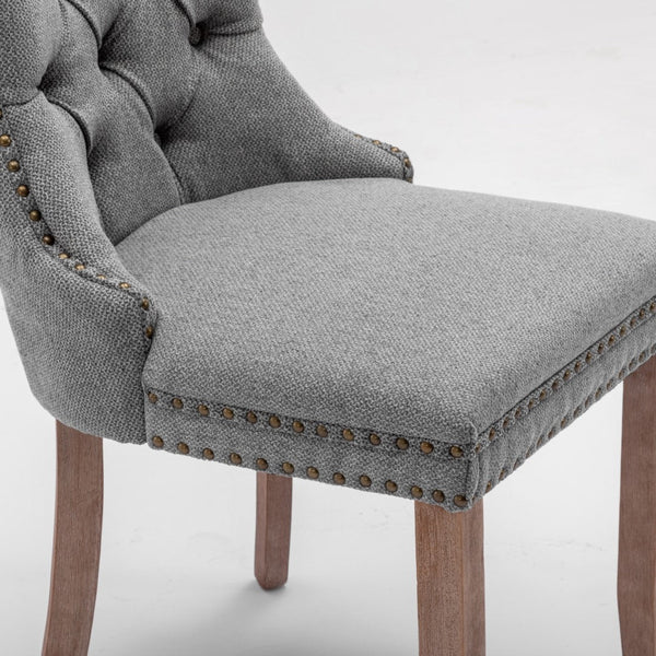Aaden Modern Elegant Button Tufted Upholstered Fabric With Studs Trim And Wooden Legs Dining Side Chair Gray Dining Chairs