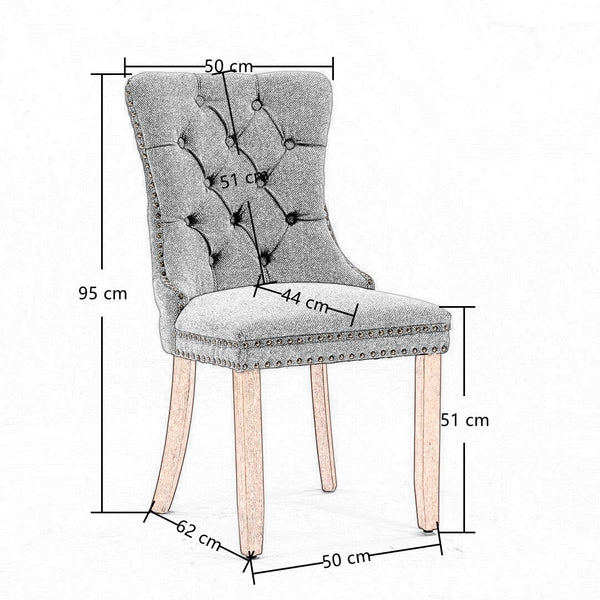 Aaden Modern Elegant Button Tufted Upholstered Fabric With Studs Trim And Wooden Legs Dining Side Chair Gray Dining Chairs