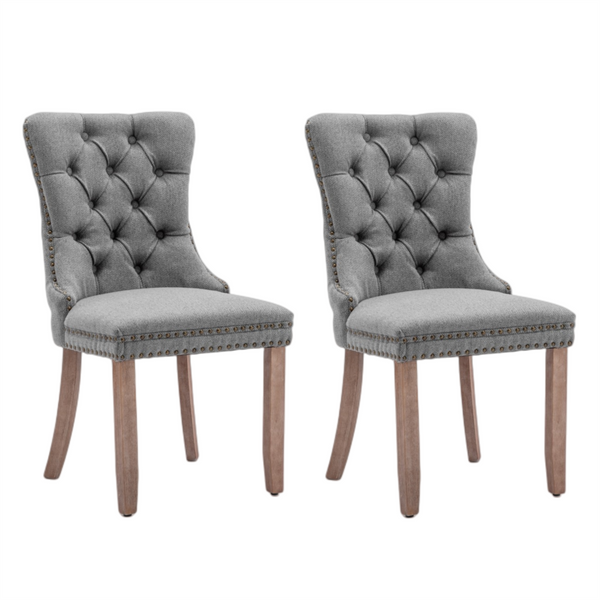 Aaden Modern Elegant Button Tufted Upholstered Fabric With Studs Trim And Wooden Legs Dining Side Chair Gray Dining Chairs