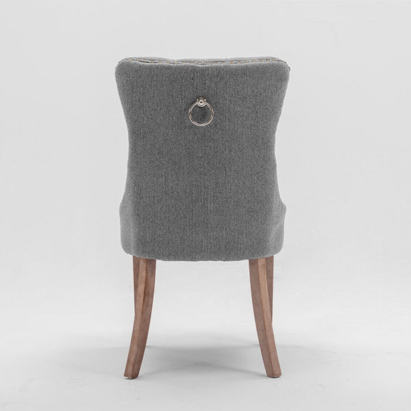 Aaden Modern Elegant Button Tufted Upholstered Fabric With Studs Trim And Wooden Legs Dining Side Chair Gray Dining Chairs