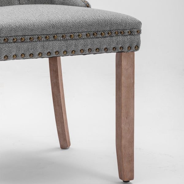 Aaden Modern Elegant Button Tufted Upholstered Fabric With Studs Trim And Wooden Legs Dining Side Chair Gray Dining Chairs