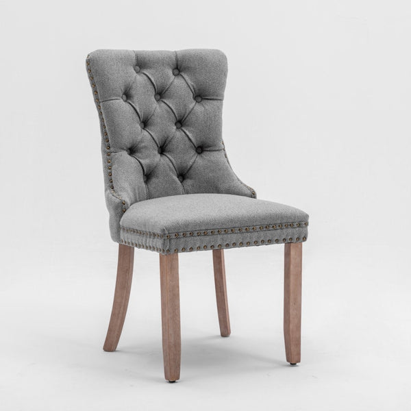 Aaden Modern Elegant Button Tufted Upholstered Fabric With Studs Trim And Wooden Legs Dining Side Chair Gray Dining Chairs
