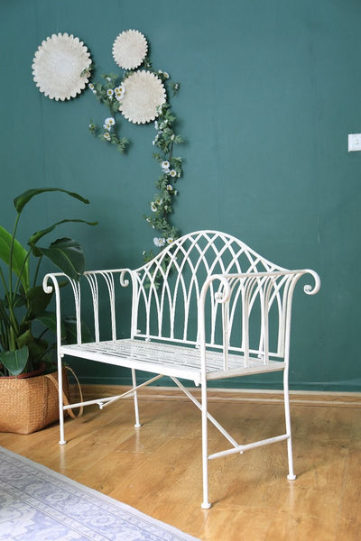 White Lavinia Iron Outdoor Bench Patio Benches