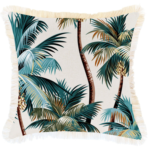 Cushion Cover Coastal Fringe Natural Palm Trees 45Cm X Cushion Covers