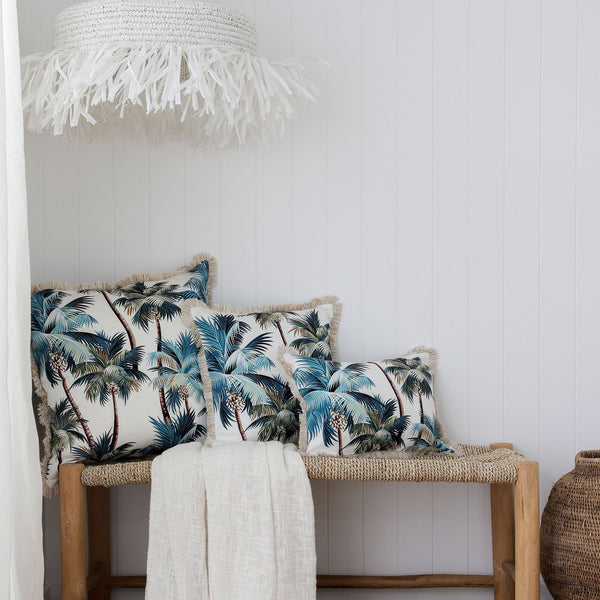 Cushion Cover Coastal Fringe Natural Palm Trees White 35Cm X 50Cm Cushion Covers