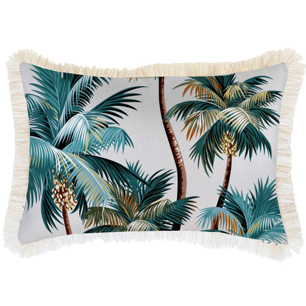 Cushion Cover Coastal Fringe Natural Palm Trees White 35Cm X 50Cm Cushion Covers